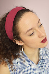 Handmade burgundy linen hair secure headband