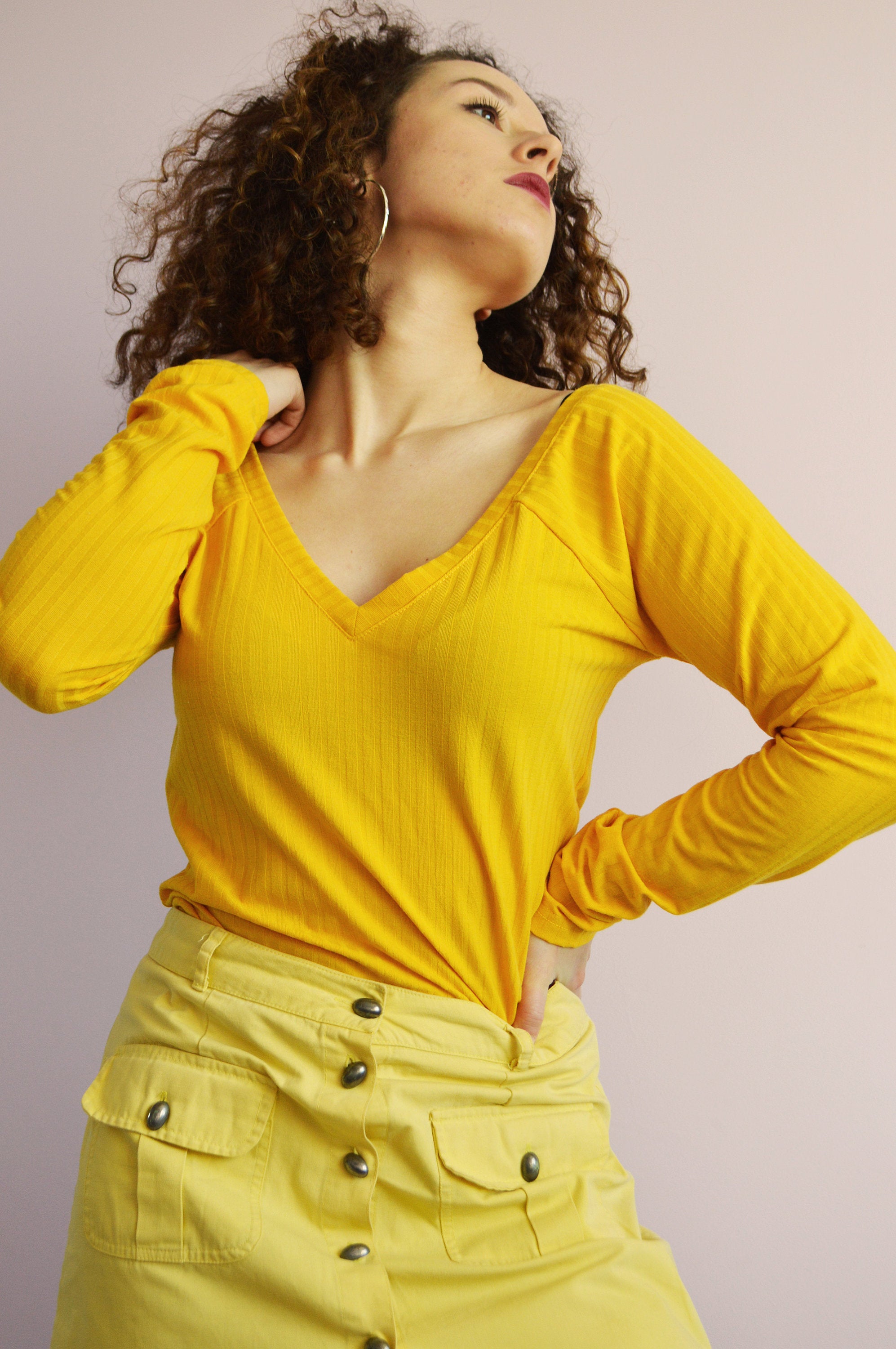 Vintage 90s ribbed knit minimalist yellow top