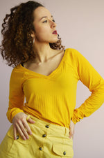 Load image into Gallery viewer, Vintage 90s ribbed knit minimalist yellow top
