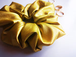 Load image into Gallery viewer, Handmade faux leather big gold hair ponytail scrunchy
