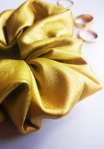 Load image into Gallery viewer, Handmade faux leather big gold hair ponytail scrunchy

