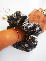 Load image into Gallery viewer, Handmade faux leather snake print hair scrunchy
