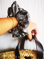 Load image into Gallery viewer, Handmade faux leather snake print hair scrunchy
