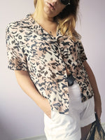 Load image into Gallery viewer, Vintage 80s animal print sheer blouse shirt top
