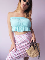 Load image into Gallery viewer, Vintage 90s ruffle bandeau top in mint blue
