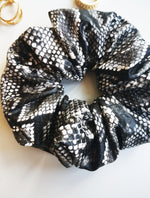 Load image into Gallery viewer, Handmade faux leather snake print hair scrunchy
