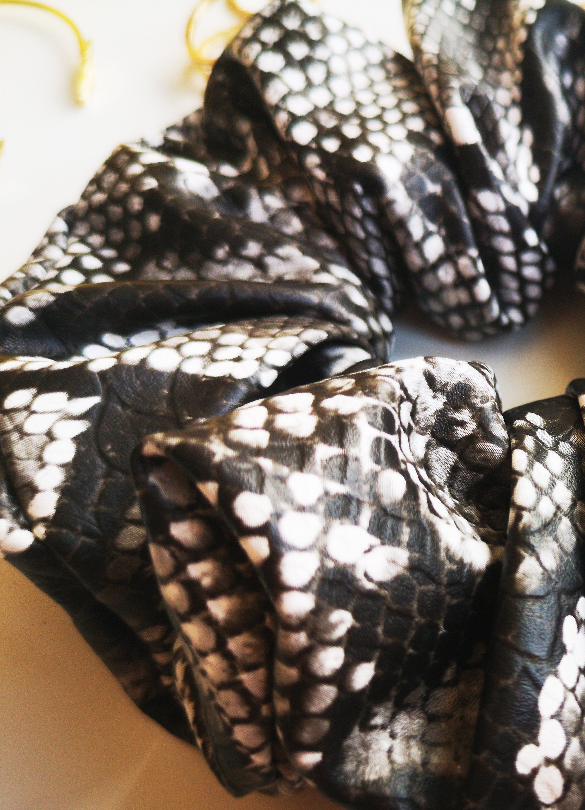 Handmade faux leather snake print hair scrunchy