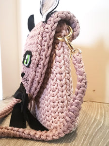 Handmade rope crochet Cat face cross body bag