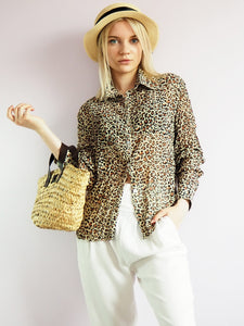 Vintage 90s animal leopard print blouse shirt top
