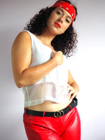 Load image into Gallery viewer, Vintage Y2K front zipped fishnet crop top in white
