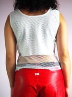 Load image into Gallery viewer, Vintage Y2K front zipped fishnet crop top in white
