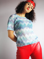 Load image into Gallery viewer, Vintage 90s  minimalist blue mesh transparent top blouse
