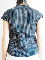 Load image into Gallery viewer, Vintage 80s polka dot print buttoned black blouse shirt top
