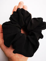 Load image into Gallery viewer, Handmade big black SILK hair ponytail scrunchy
