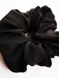 Handmade big black SILK hair ponytail scrunchy