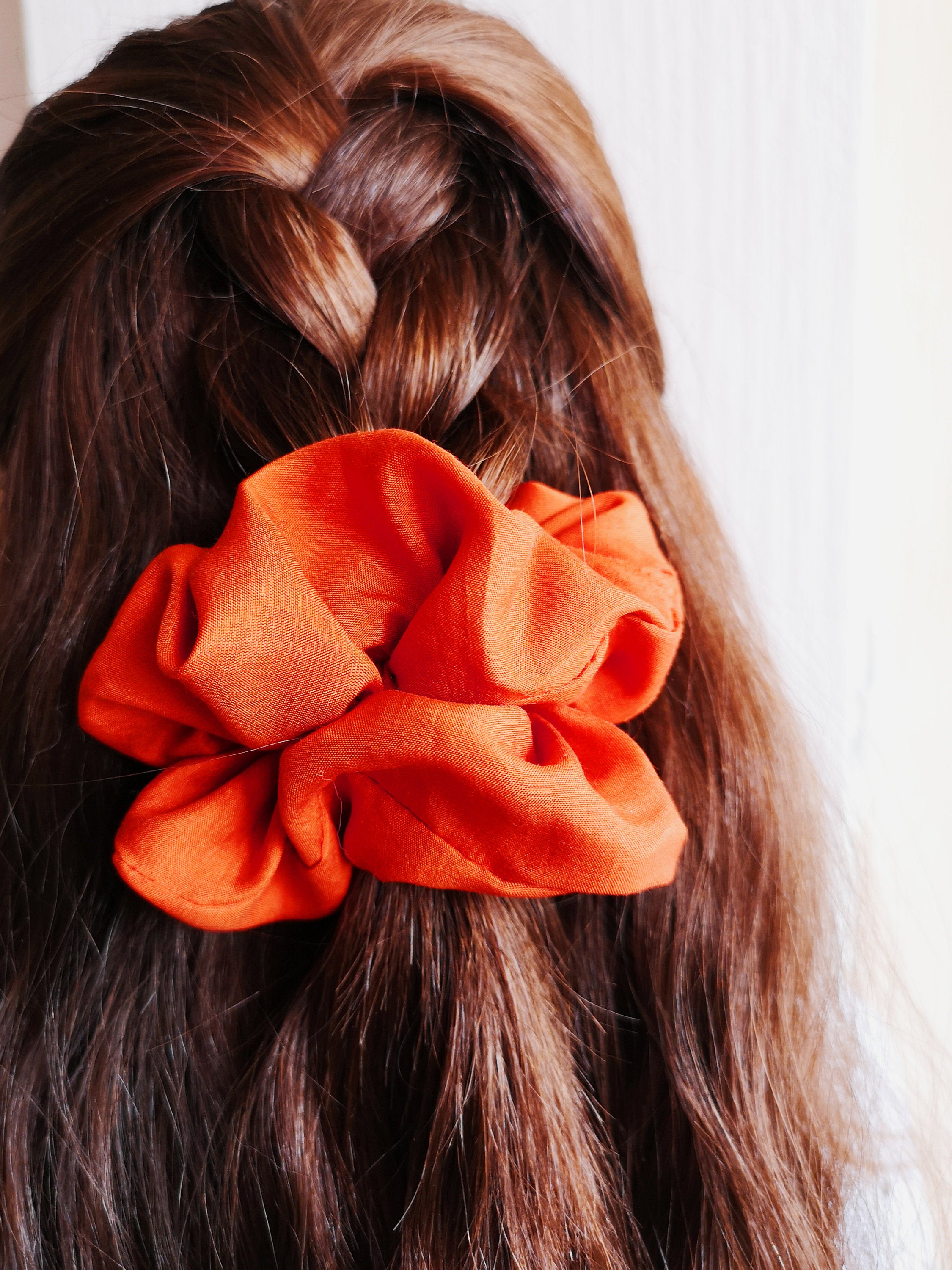 Handmade minimalist big orange SILK hair scrunchy
