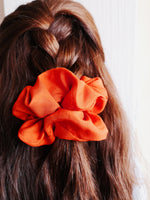 Load image into Gallery viewer, Handmade minimalist big orange SILK hair scrunchy
