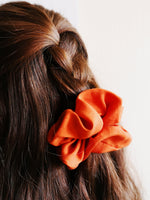 Load image into Gallery viewer, Handmade minimalist big orange SILK hair scrunchy
