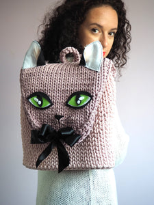 Handmade rope crochet Cat face backpack