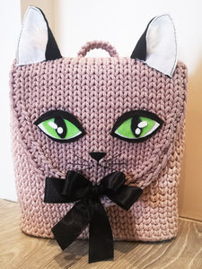 Handmade rope crochet Cat face backpack