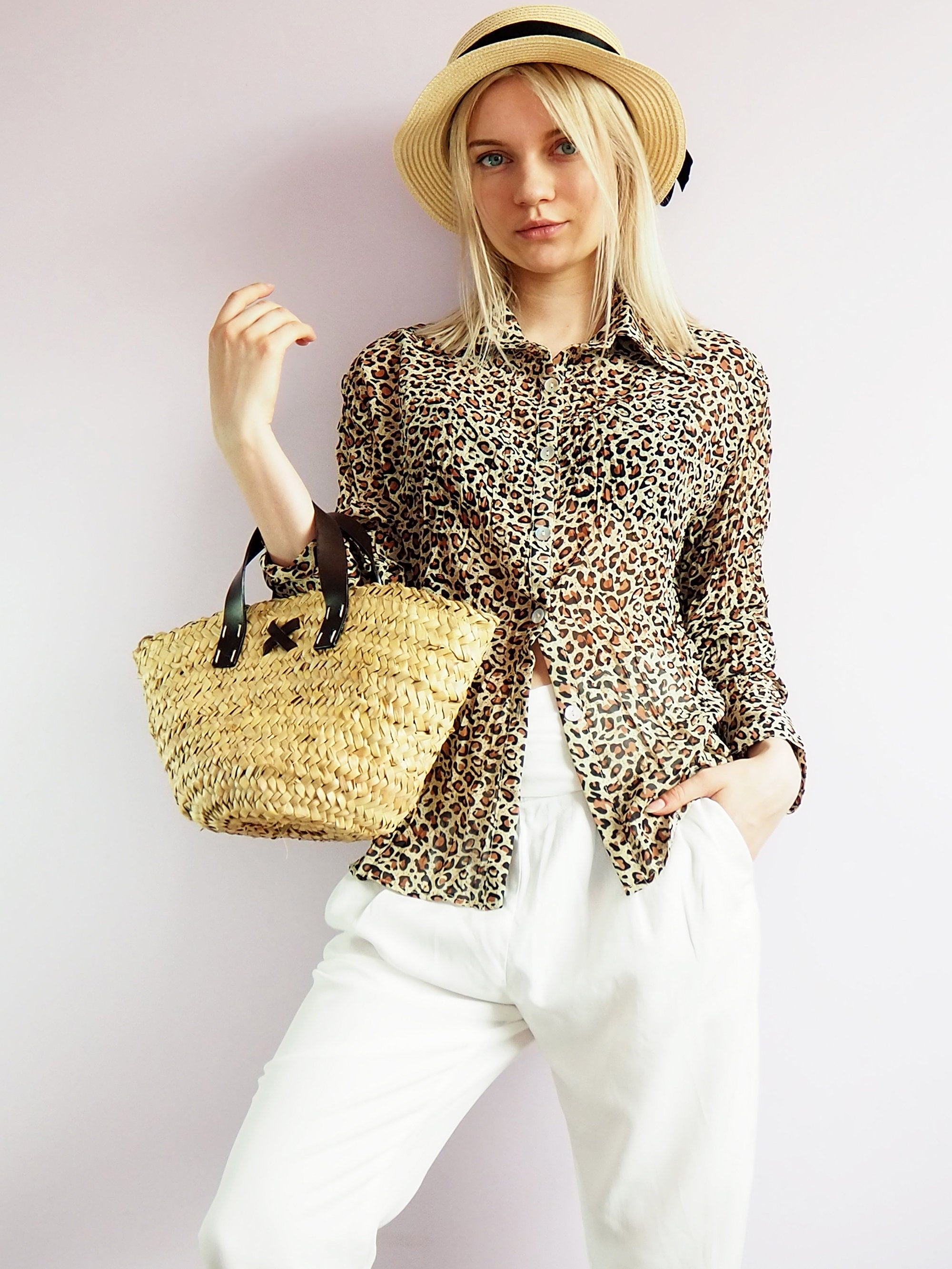 Vintage 90s animal leopard print blouse shirt top