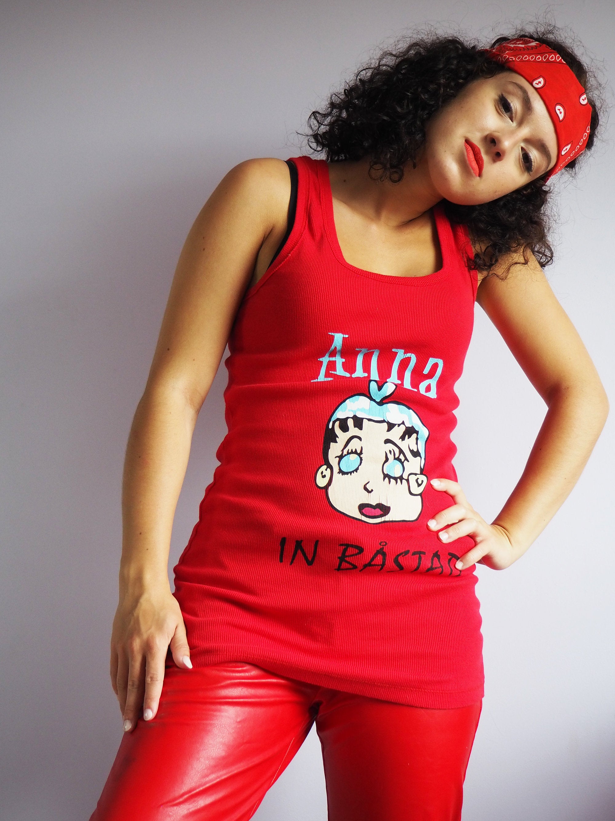 Vintage 90s  slogan & logo print sleeveless top in red