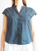 Load image into Gallery viewer, Vintage 80s polka dot print buttoned black blouse shirt top
