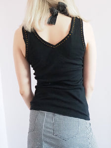 Vintage 90s  beaded ribbed knit top in black