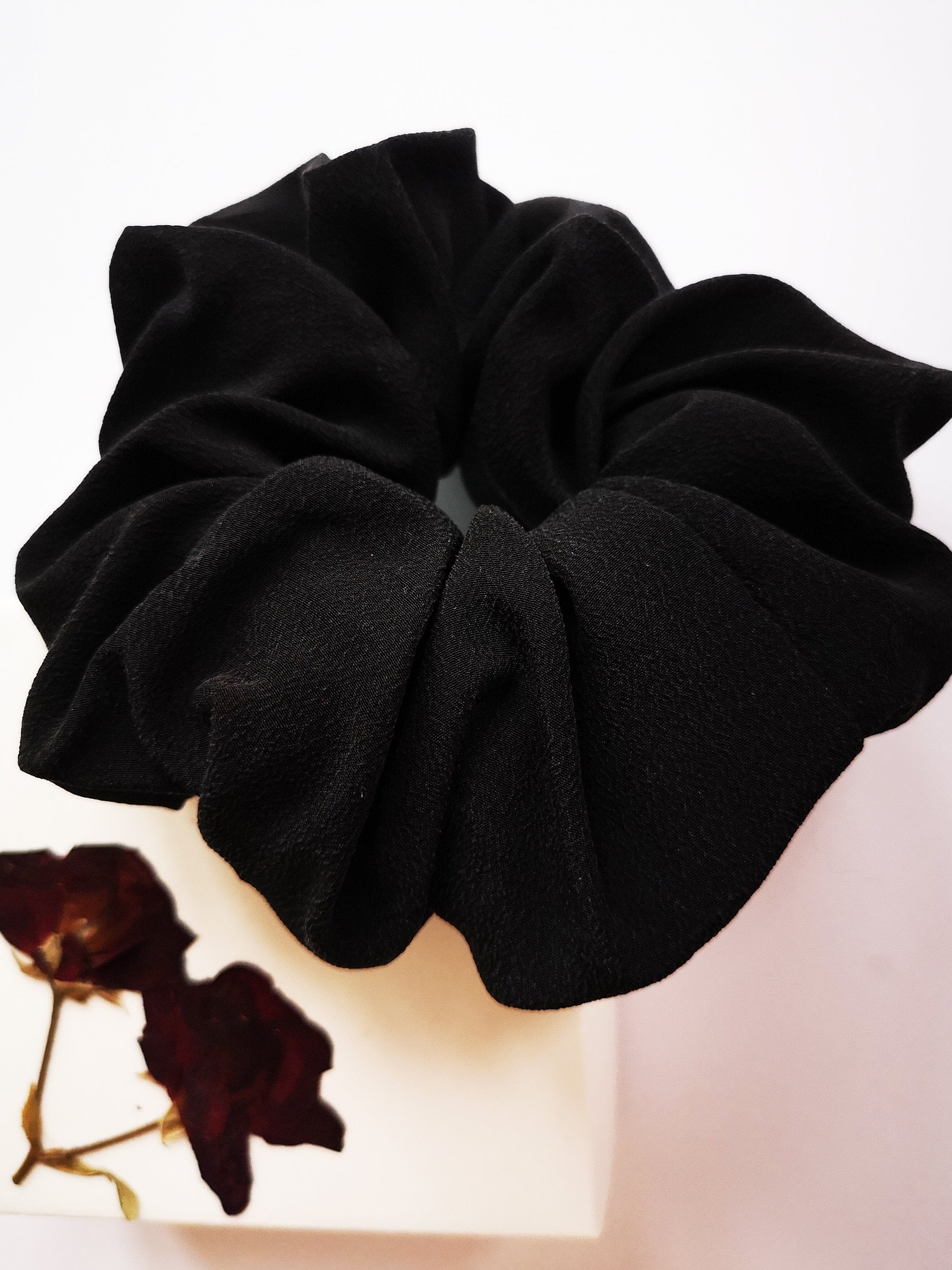 Handmade big black SILK hair ponytail scrunchy