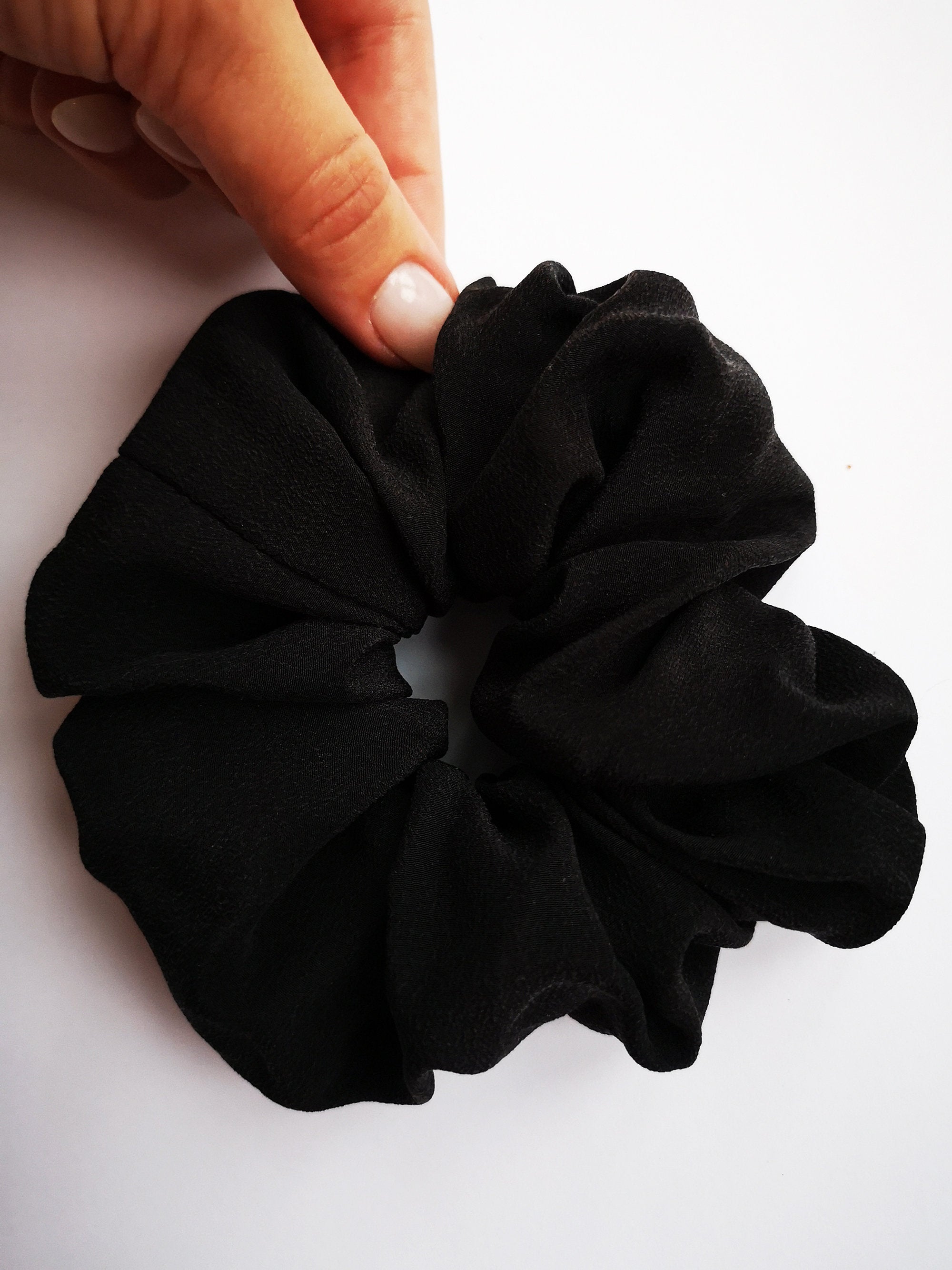 Handmade big black SILK hair ponytail scrunchy