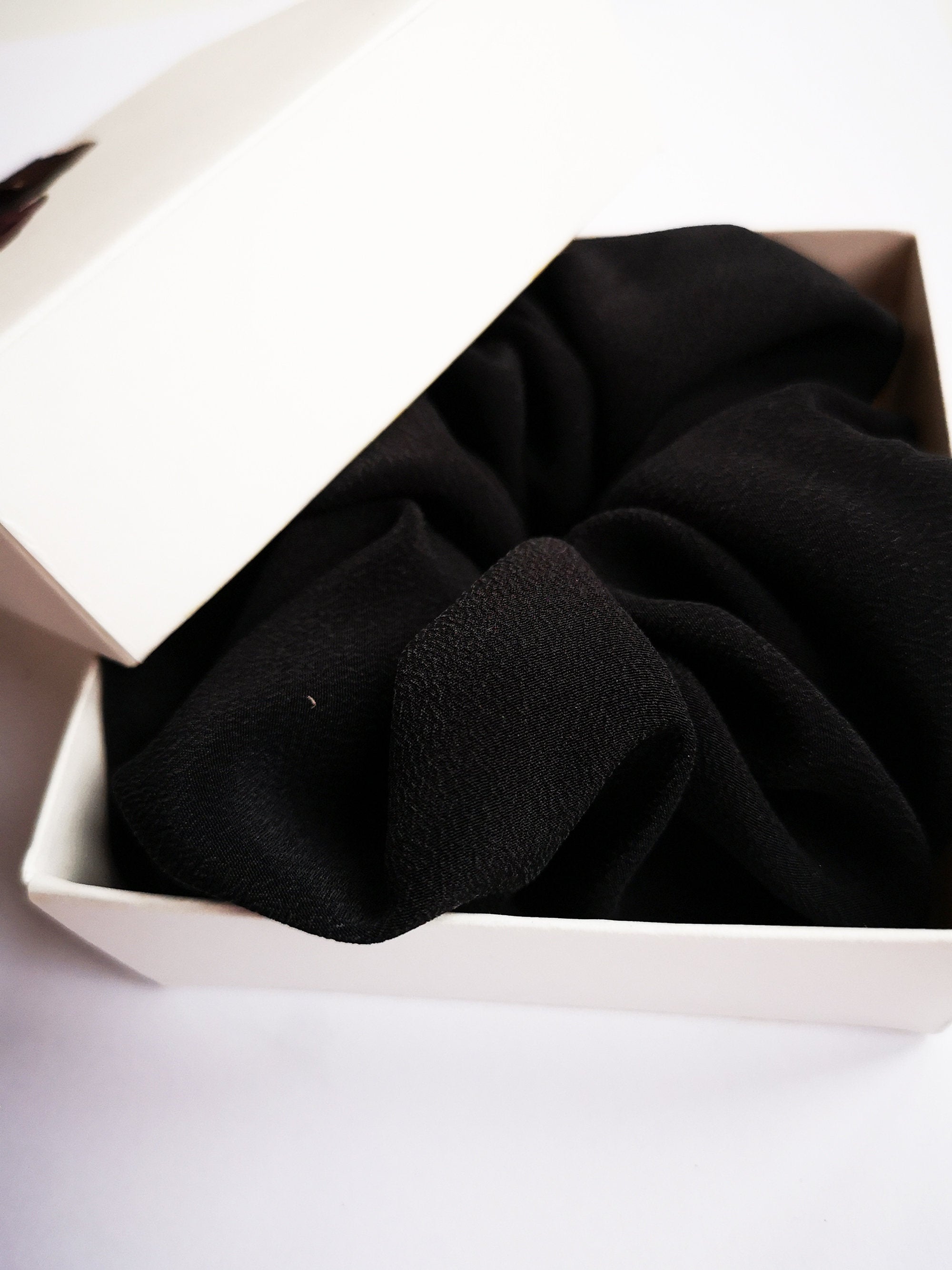 Handmade big black SILK hair ponytail scrunchy