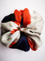 Load image into Gallery viewer, Handmade silver orange 100% SILK hair ponytail scrunchy
