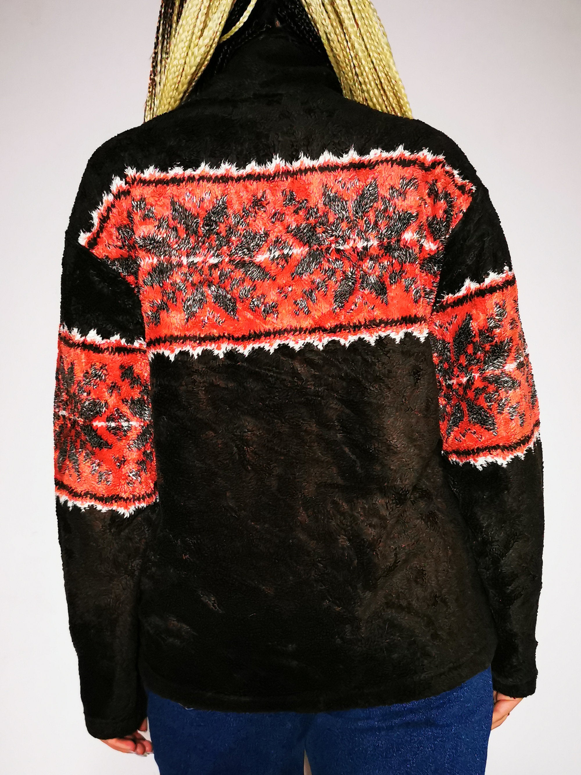 Vintage 90s 1/4 zipped fluffy Fair Isle sweatshirt jumper