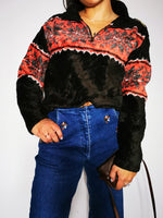 Load image into Gallery viewer, Vintage 90s 1/4 zipped fluffy Fair Isle sweatshirt jumper
