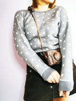 Load image into Gallery viewer, Vintage 80s minimalist polka dot grey sweater jumper
