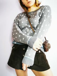 Vintage 80s minimalist polka dot grey sweater jumper