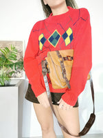 Load image into Gallery viewer, Vintage 90s Argyle print Preppy sweater jumper in red
