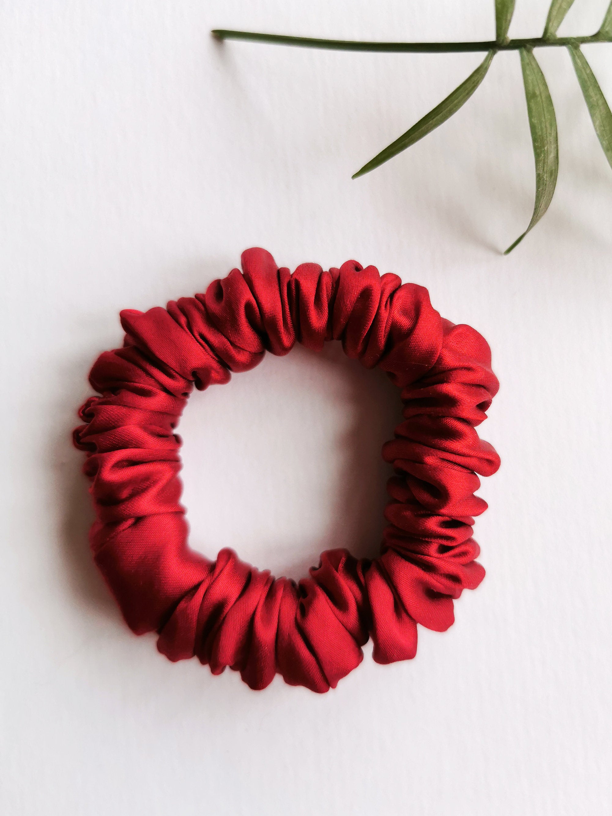 Handmade 100% SILK small red hair ponytail scrunchy