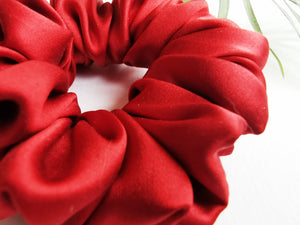 Handmade 100% SILK midi red hair ponytail scrunchy