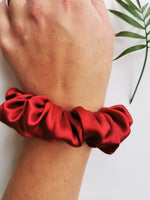 Load image into Gallery viewer, Handmade 100% SILK midi red hair ponytail scrunchy
