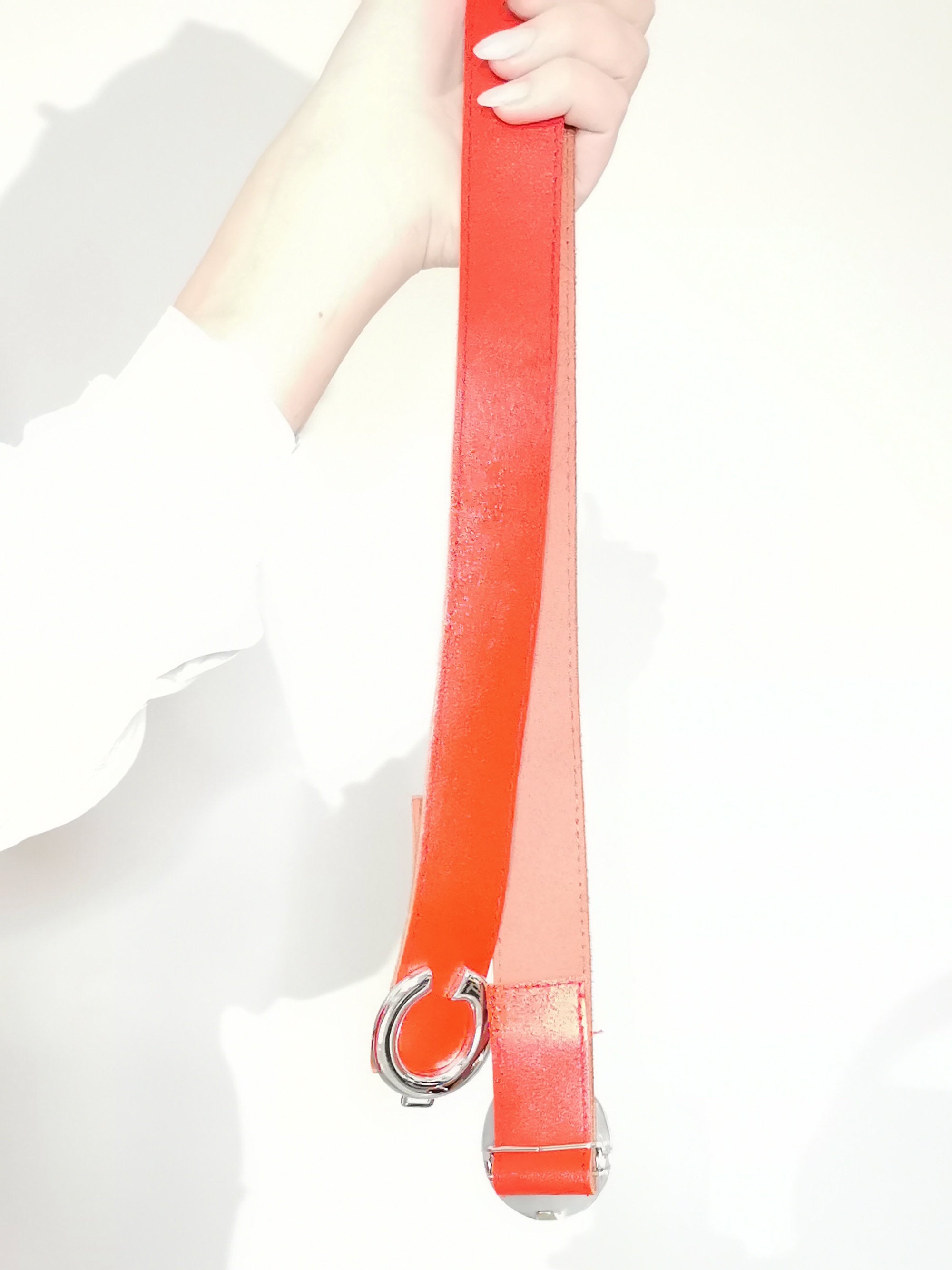 Vintage 80s ring buckle red faux leather belt