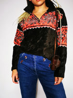 Load image into Gallery viewer, Vintage 90s 1/4 zipped fluffy Fair Isle sweatshirt jumper
