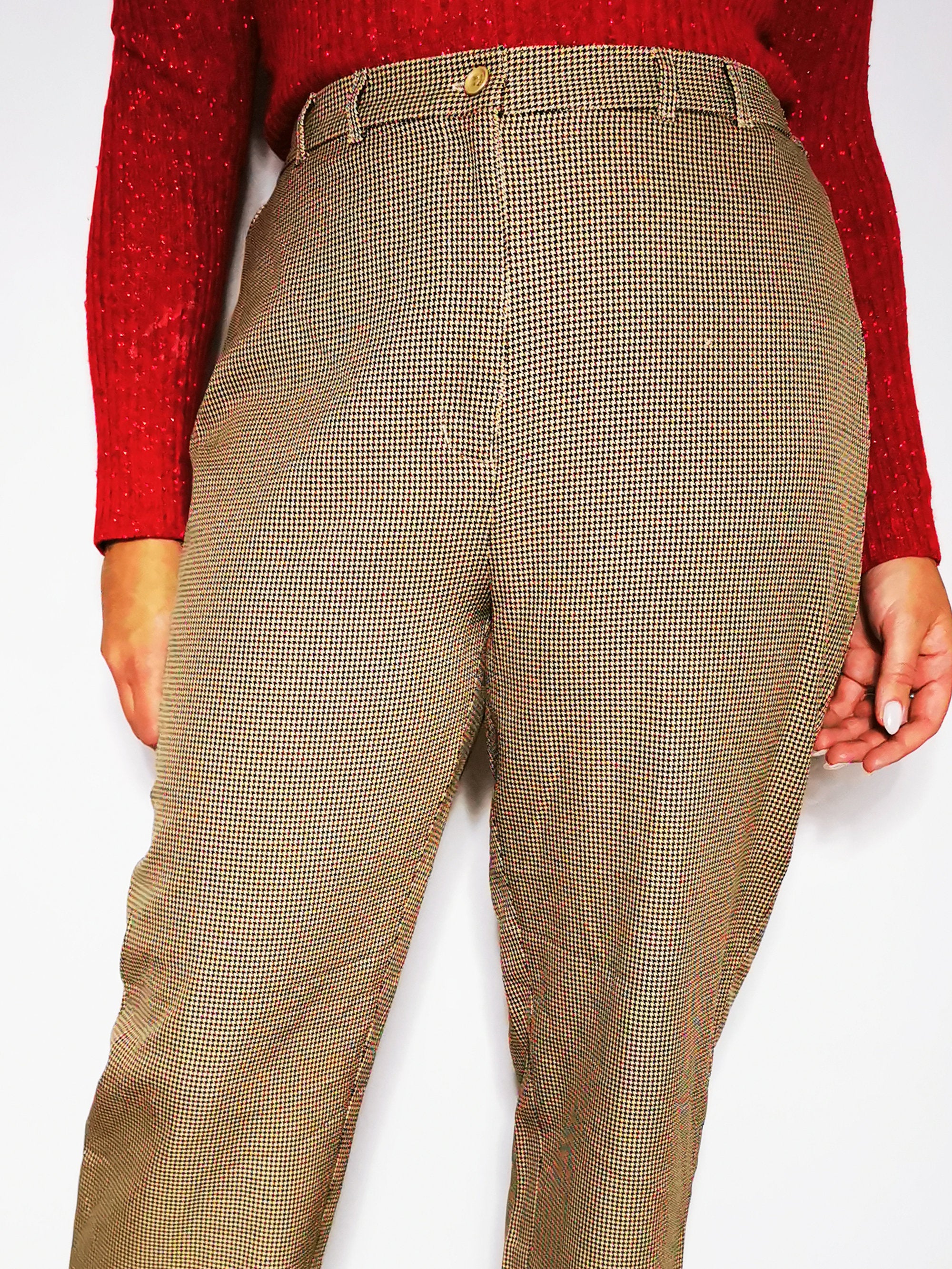Vintage 90s dogtooth pattern smart casual straight pants