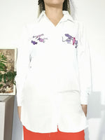 Load image into Gallery viewer, Vintage 80s novelty print embroidered white shirt blouse
