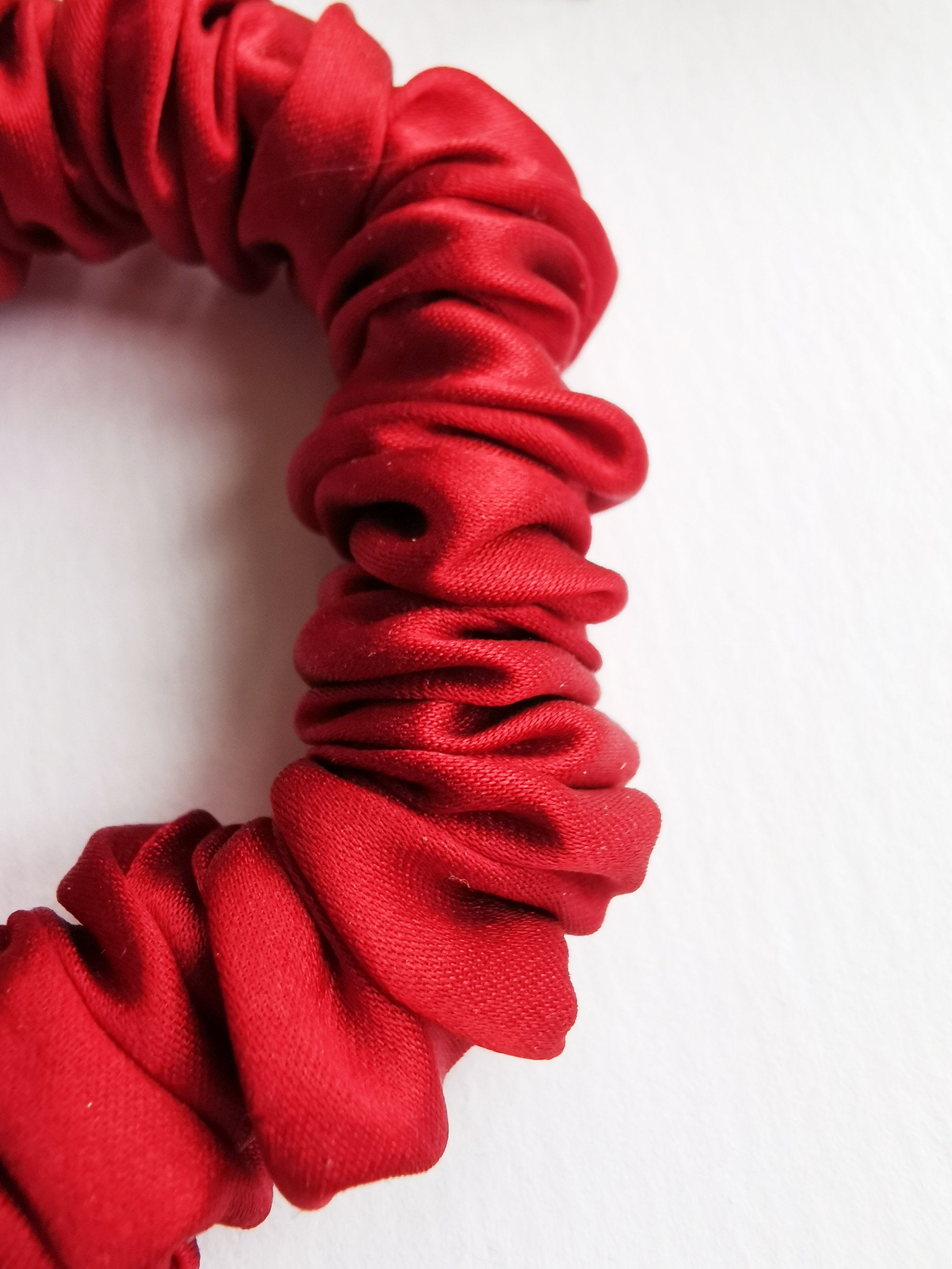 Handmade 100% SILK small red hair ponytail scrunchy