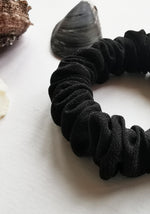 Load image into Gallery viewer, Handmade 100% SILK small black hair ponytail scrunchy
