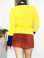 Load image into Gallery viewer, Vintage 80s minimalist color block yellow blue knitted top
