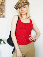Load image into Gallery viewer, Vintage 90s  sequin beaded knit top in red
