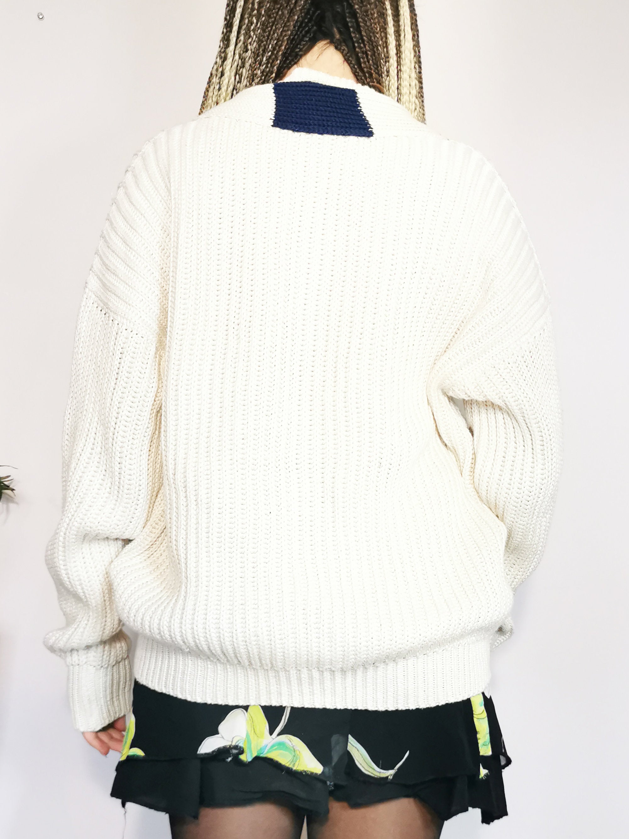 Vintage 90s Preppy off white oversize jumper