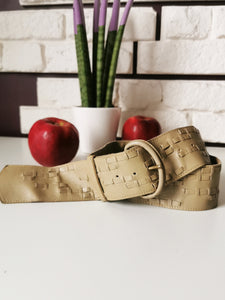 Vintage 80s beige real leather belt